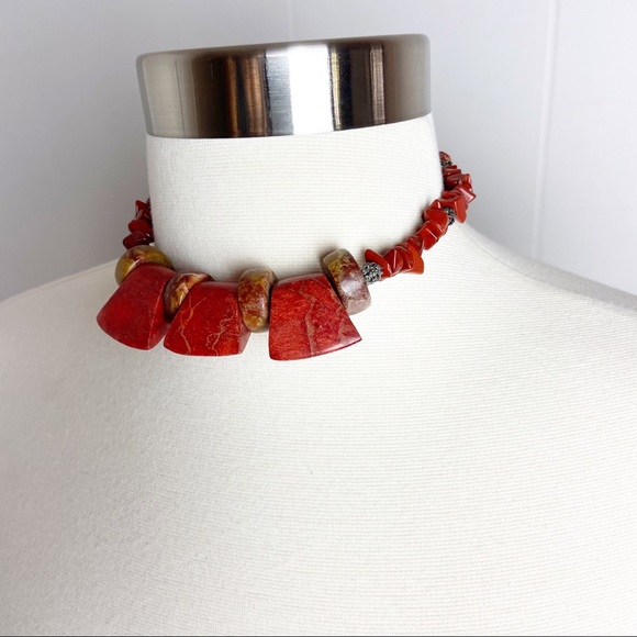 Large Statement Red Jasper Real Stones Necklace - Picture 2 of 3